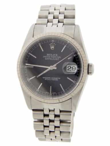 Mens Rolex Stainless Steel Datejust Black Railroad Dial 16234 (SKU Y233105AMT)
