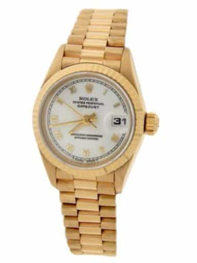 Ladies Rolex 18K Yellow Gold Datejust President White Roman 69178 (SKU 69178PAMT)