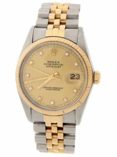 Mens Rolex Two-Tone 18K/SS Datejust Champagne Diamond 16013 (SKU 9392099AMT)
