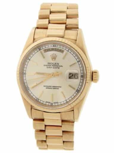 Mens Rolex 18K Gold 18038 Day-Date President Silver Dial (SKU 9587562AMT)