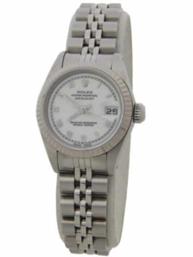 Ladies Rolex Stainless Steel Datejust Watch White Roman Dial 69174 (SKU 8801222WAMT)