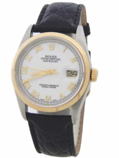 Mens Rolex Two-Tone 18K/SS Datejust Watch White Roman Dial 16203 (SKU E512573WAMT)