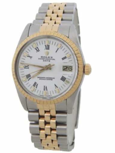 Mens Rolex Two-Tone 18K Gold/SS Date White Roman 15053 (SKU R758797AMT)