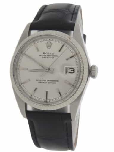 Mens Rolex Stainless Steel Datejust Watch Silver Linen Dial 1601 (SKU 1277158DAMT)