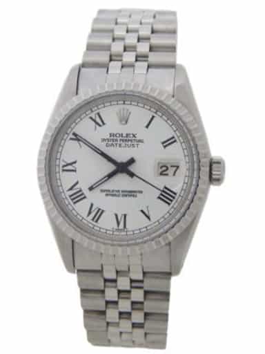 Mens Rolex Stainless Steel Datejust White Roman 16030 (SKU 16030JAMT)