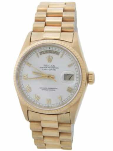 Mens Rolex 18K Gold Day-Date President White Roman 18038 (SKU 18038PAMT)
