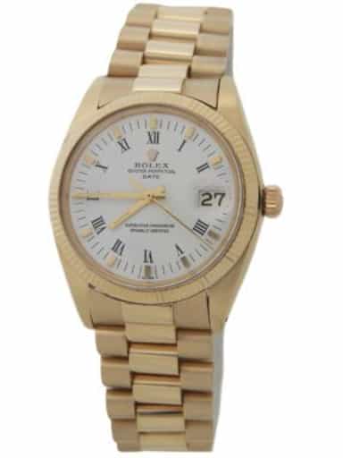 Mens Rolex 14K Yellow Gold Date with White Roman Dial 1503 (SKU 6122594PAMT)