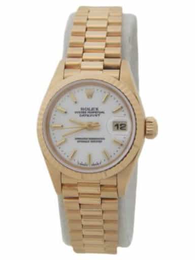 Ladies Rolex 18K Yellow Gold Datejust Watch with White Dial  69178 (SKU 69178WRAMT)