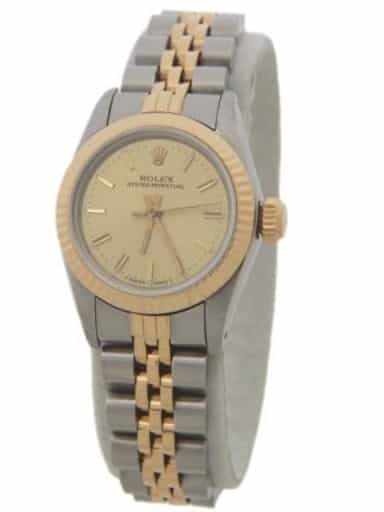 Ladies Rolex Two-Tone 18K/SS Oyster Perpetual Champagne 67193 (SKU 9308958AMT)