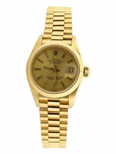 Ladies Rolex 18K Yellow Gold Datejust Watch with Gold Champagne Dial  69178 (SKU 9176032FPAMT)