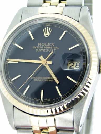 Mens Rolex Two-Tone 18K/SS Datejust Black 16013 (SKU BB6353653MT)