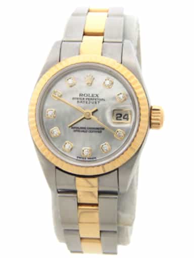 Ladies Rolex Two-Tone Datejust White Mother of Pearl Diamond Dial 79173 (SKU Y547551MAMT)