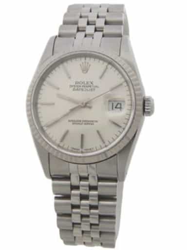 Mens Rolex Stainless Steel Datejust 16234 Watch with Silver Dial (SKU 16234FPAMT)
