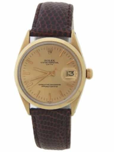 Mens Vintage Rolex 14K Gold Shell Date Watch Ref. 1550 with Gold Champagne Dial (SKU 3545511AMT)