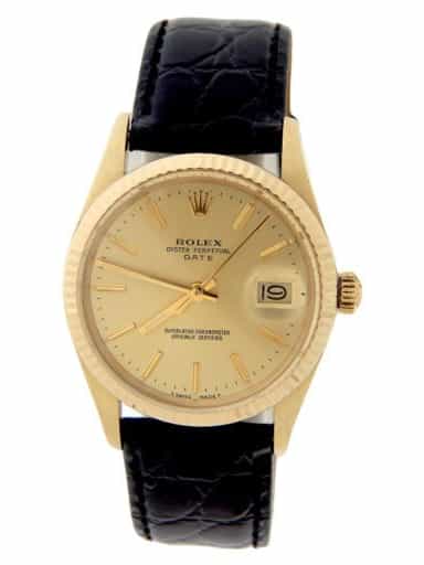 Mens Rolex 14K Yellow Gold Date Champagne 15037 (SKU 7108645BLAMT)