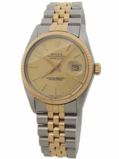 Mens Rolex Two-Tone 18K/SS Datejust Watch Gold Linen 16013 (SKU 9111215AMT)