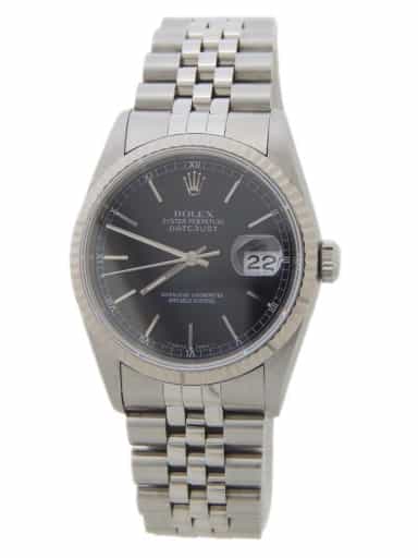 Mens Rolex Datejust Stainless Steel Watch Ref. 16234 with Black Dial (SKU W209557AMT)