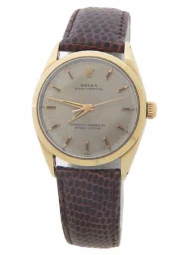 Mens Rolex 14K Gold Shell Oyster Perpetual Slate Gray Dial 1024 (SKU 1271276AMT)