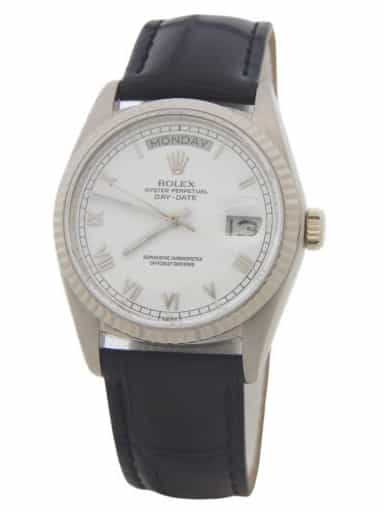 Mens Rolex 18K Day Date Watch Ref. 18039 with White Roman Dial (SKU 5812319FPAMT)