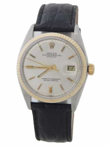 Mens Rolex Two-Tone Datejust 1601 Watch with Silver Dial (SKU 776326AMT)