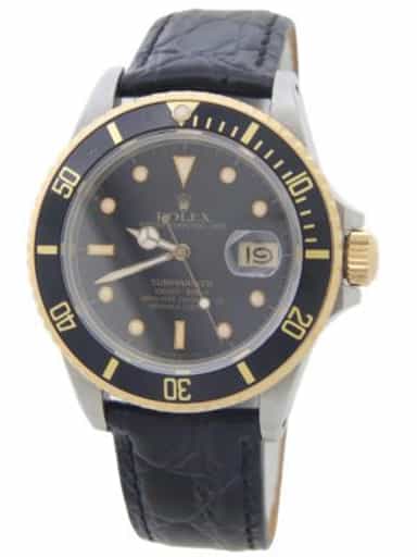 Mens Rolex Two-Tone Submariner 16803 with Black Dial (SKU 9728543BLAMT)