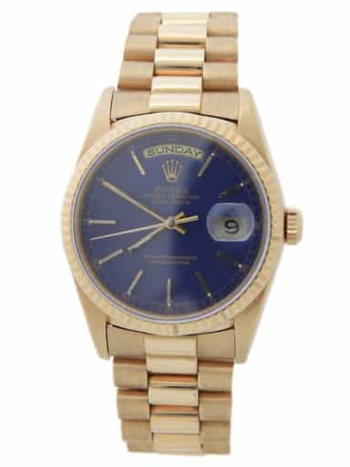 Mens Rolex 18K Gold Day-Date President Watch Blue Dial 18238 (SKU E302218AMT)