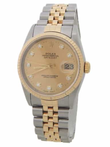 Mens Rolex Two-Tone Datejust Factory Gold Diamond Dial 16233 (SKU W506118AMT)