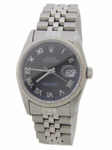 Mens Rolex Stainless Steel Datejust Black Roman Dial 16234 (SKU BX925396AMT)