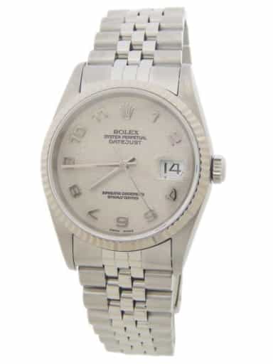 Mens Rolex Datejust Stainless Steel Watch Ivory Arabic Dial Model 16234 (SKU U260959AMT)