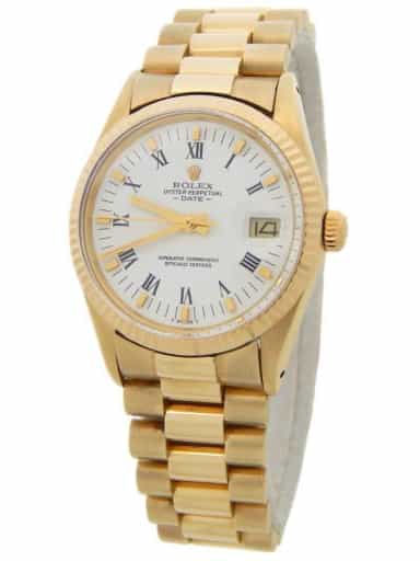 Mens Rolex 14K Yellow Gold Date 15037 Watch with White Roman Dial (SKU 6719388AMT)