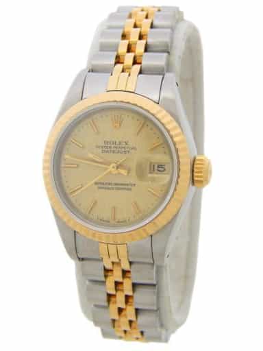Ladies Rolex Two-Tone 18K/SS Datejust Gold Champagne Linen Dial 69173 (SKU 9813798AMT)