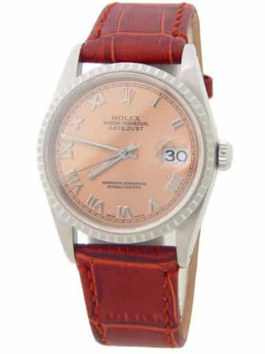 Mens Rolex Stainless Steel Datejust Salmon Roman Dial 16200 Watch (SKU E334277AMT)