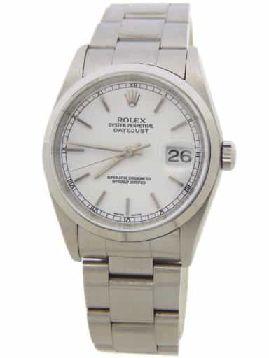 Mens Rolex Stainless Steel Datejust Watch with White Dial 16200 (SKU 16200FPAMT)