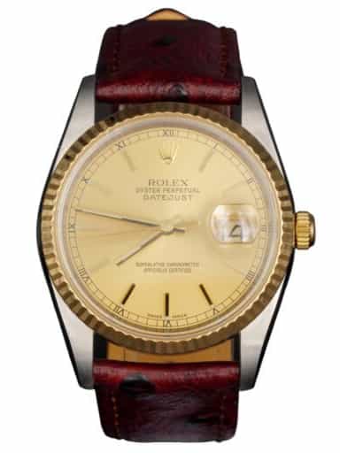Mens Rolex Two-Tone 18K/SS Datejust Watch Gold Champagne Dial 16233 (SKU P303750BRAMT)
