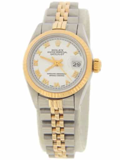 Ladies Rolex Two-Tone Datejust Watch White Roman Dial 69173 (SKU 69173FPWAMT)