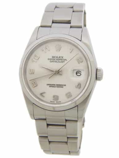 Mens Rolex Stainless Steel Datejust Watch with Ivory Anniversary AKA Jubilee Dial 16200 (SKU F233580AMT)