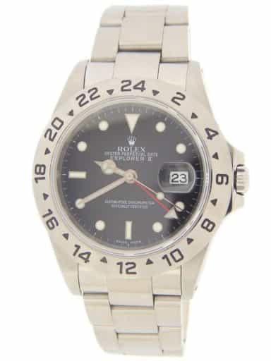 Mens Rolex 16570 Stainless Steel Explorer II Watch with Black Dial (SKU K283798AMT)