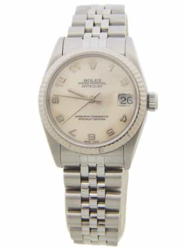 Mid Size Rolex Stainless Steel Datejust Watch with Mother of Pearl Arabic Dial 68274 (SKU U512925AMT)