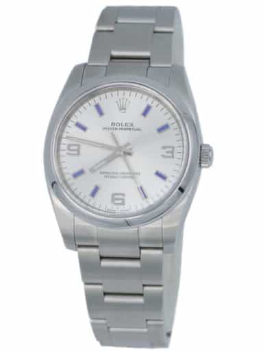 Mens Rolex Stainless Steel Oyster Perpetual Watch Silver Arabic 114200 (SKU 20SP8091AMT)