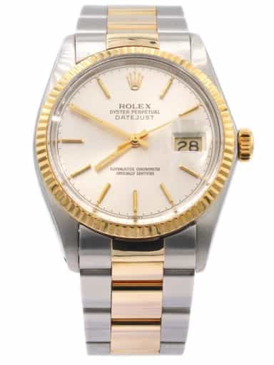 Mens Rolex Two-Tone Datejust Watch Silver Dial 16013 (SKU 9898728OAMT)