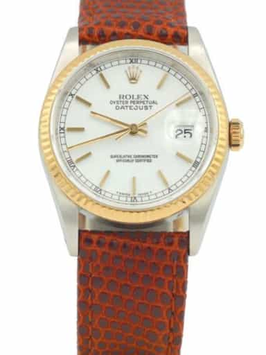 Mens Rolex Two-Tone 18K/SS Datejust Watch White Dial 16233 (SKU E540560AMT)