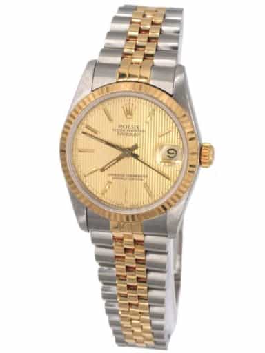 Mid Size Rolex Two-Tone 18K/SS Datejust Watch Gold Tapestry Dial 68273 (SKU L484267AMT)