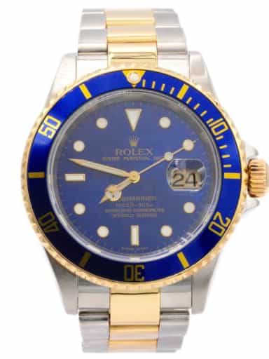 Mens Rolex Two-Tone 18K/SS Submariner Watch Blue Dial 16613 (SKU Z862534FPAMT)