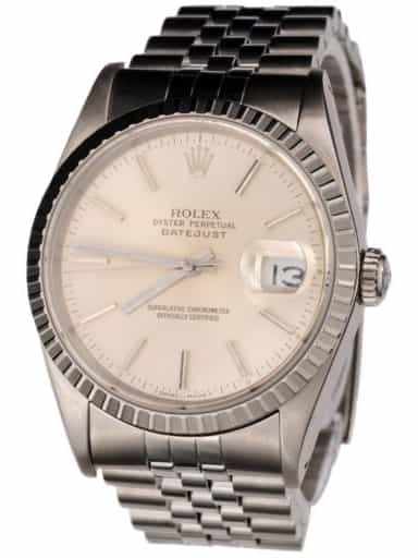 Mens Rolex Stainless Steel Datejust Watch Silver Dial 16220 (SKU E885142AMT)
