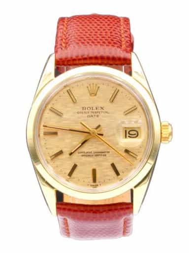 Vintage Mens Rolex 14K Gold Shell Date Watch Ref. 1550 with Gold Mosaic Dial (SKU 3388677AMT)