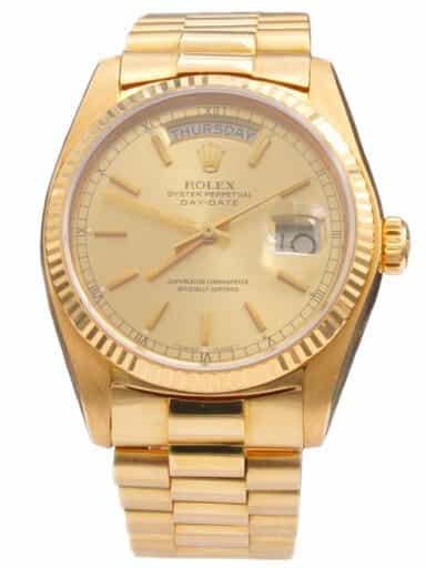 Mens Rolex 18K Gold Day-Date President Watch Gold Champagne Dial 18038 (SKU 5386463AMT)
