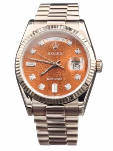 Mens Rolex 18K White Gold Day-Date President 118239 with Havana Brown Diamond Dial (SKU P888034AMT)