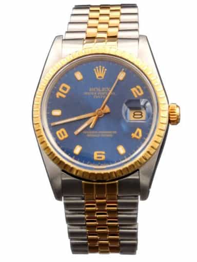 Mens Rolex Two-Tone 18K/SS Date Watch Blue Arabic Dial 15053 (SKU R270701AMT)