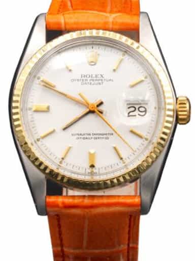 Mens Rolex Two-Tone Datejust 1601 Watch with White Dial (SKU 3500386LAMT)
