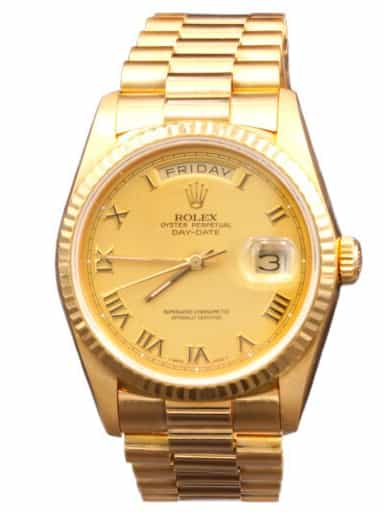 Mens Rolex 18K Gold Day-Date President Watch Gold Champagne Roman Dial 18238 (SKU W327113AMT)